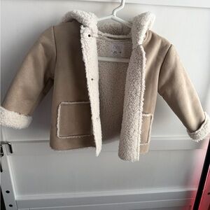 Zara Kids Beige Sherpa-Lined Puffer Coat